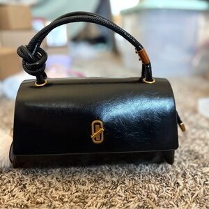 Black Top-Handle Leather Satchel with Gold Tone Hardware